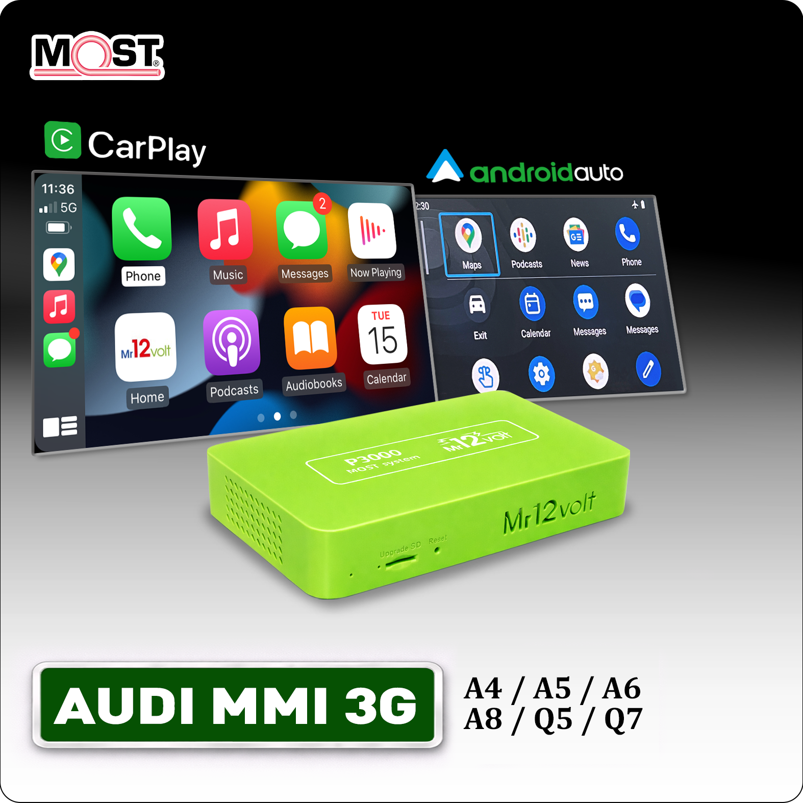 Audi MMI 3G / 3G+ Wireless CarPlay Android Auto MOST Interface A4 A5 A6 A7 Q3 Q5 Q7