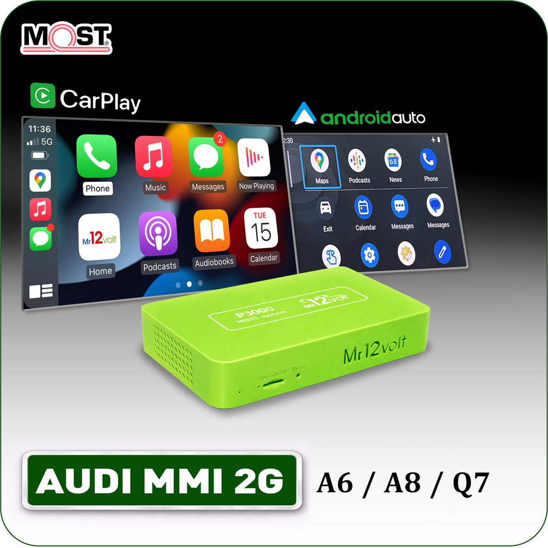 Audi MMI 2G A6 A8 Q7 Wireless Apple CarPlay Android Auto MOST Interface