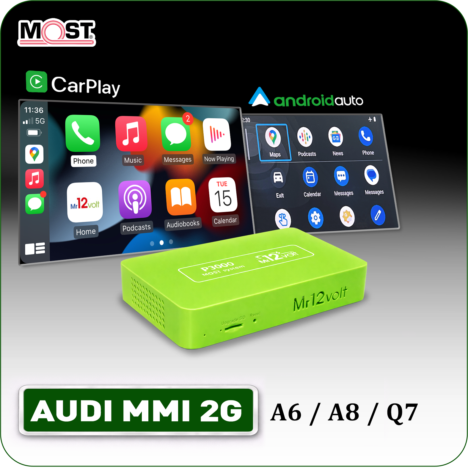 Audi MMI 2G A6 A8 Q7 Wireless Apple CarPlay Android Auto MOST Interface